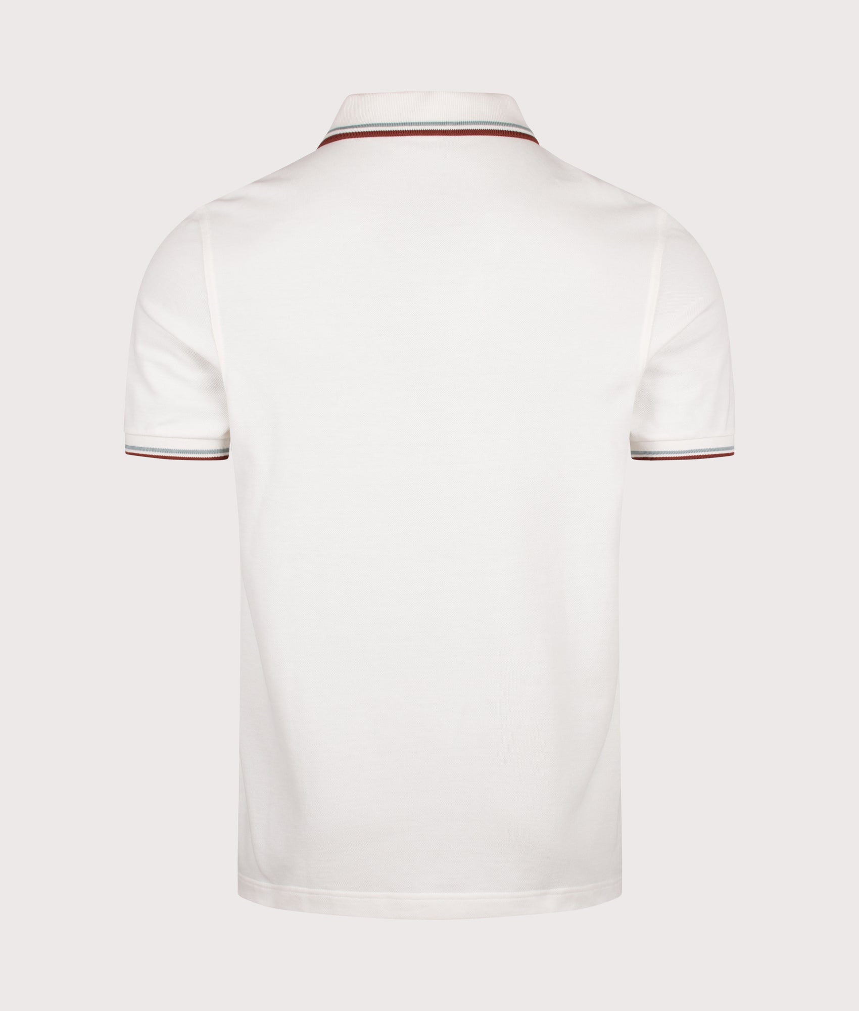 Fred Perry Twin Tipped Polo Shirt in  Snow White, Silver Blue and Brandy at EQVVS Menswear. Back shot.