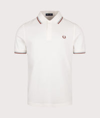 Regular Fit Twin Tipped Fred Perry Polo Shirt: 67C Snow White/Silver Blue/Brandy 