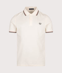 Regular Fit Twin Tipped Fred Perry Polo Shirt: 69C Ecru/Brandy/Night Green 
