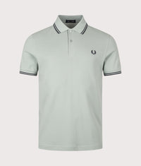 Regular Fit Twin Tipped Fred Perry Polo Shirt: 71C Silver Blue/Dark Airforce/Dark Airforce 