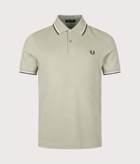 Regular Fit Twin Tipped Fred Perry Polo Shirt: 76C Seagrass/Ecru/Dark Airforce 