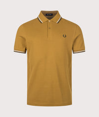 Regular Fit Twin Tipped Fred Perry Polo Shirt: 80C Dark Caramel/Dusky Blue/Night Green 