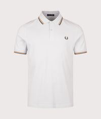 Regular Fit Twin Tipped Fred Perry Polo Shirt: 70C Dusky Blue/Dark Caramel/Night Green 