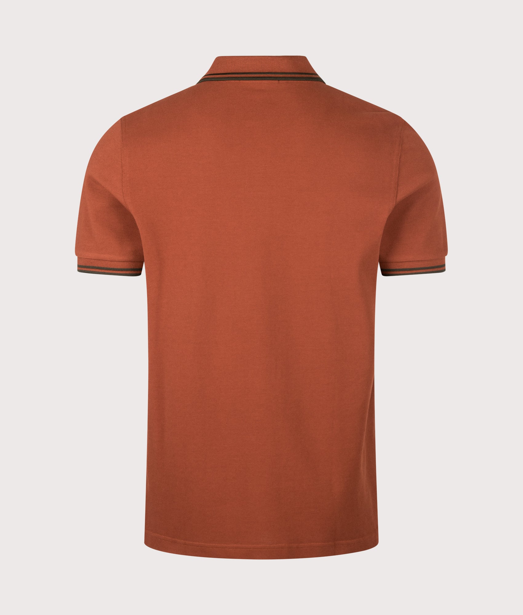 Fred Perry Twin Tipped Polo Shirt in  Brandy and Night Green at EQVVS Menswear. Back shot.
