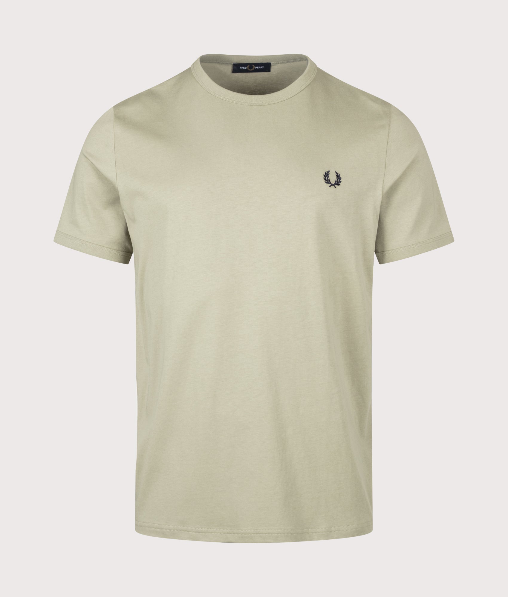 Fred Perry Regular Fit Ringer T-Shirt in Seagrass at EQVVS Menswear. Front shot.
