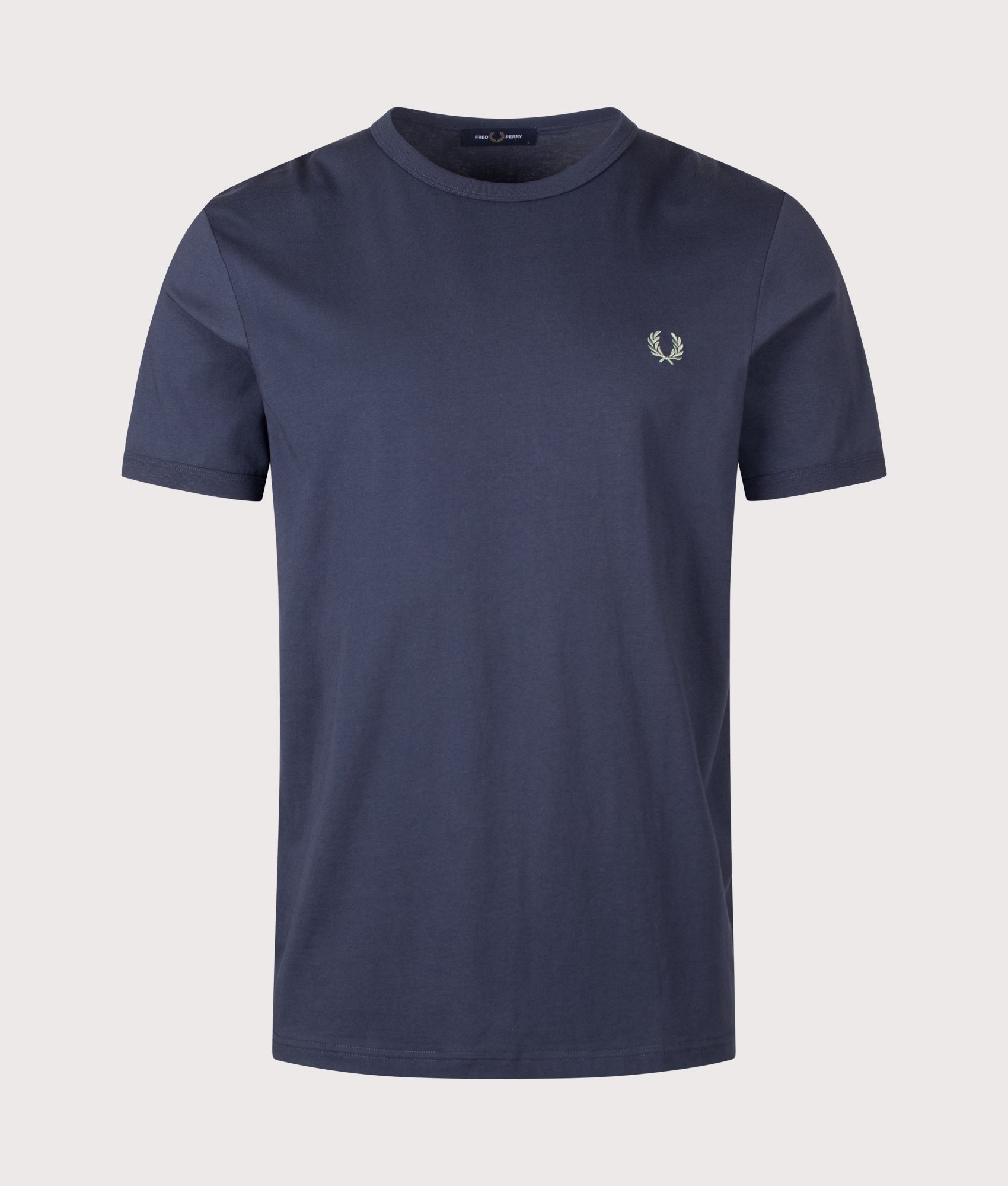 Fred Perry Regular Fit Ringer T-Shirt in Dark Airforce at EQVVS Menswear. Front shot.