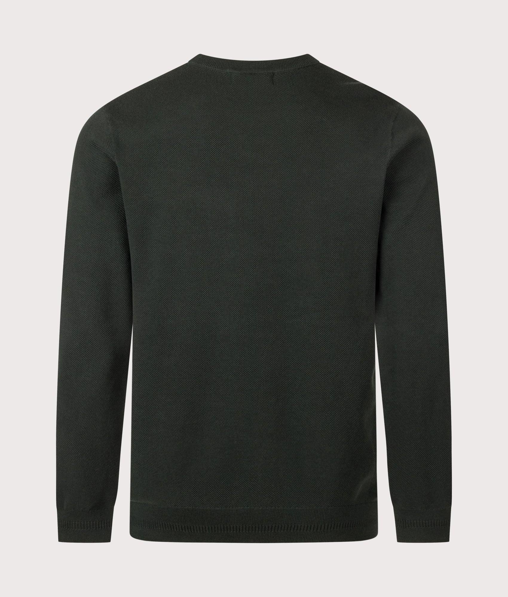 Fred Perry Regular Fit Piqué Stitch Jumper in Night Green at EQVVS Menswear. Back shot.