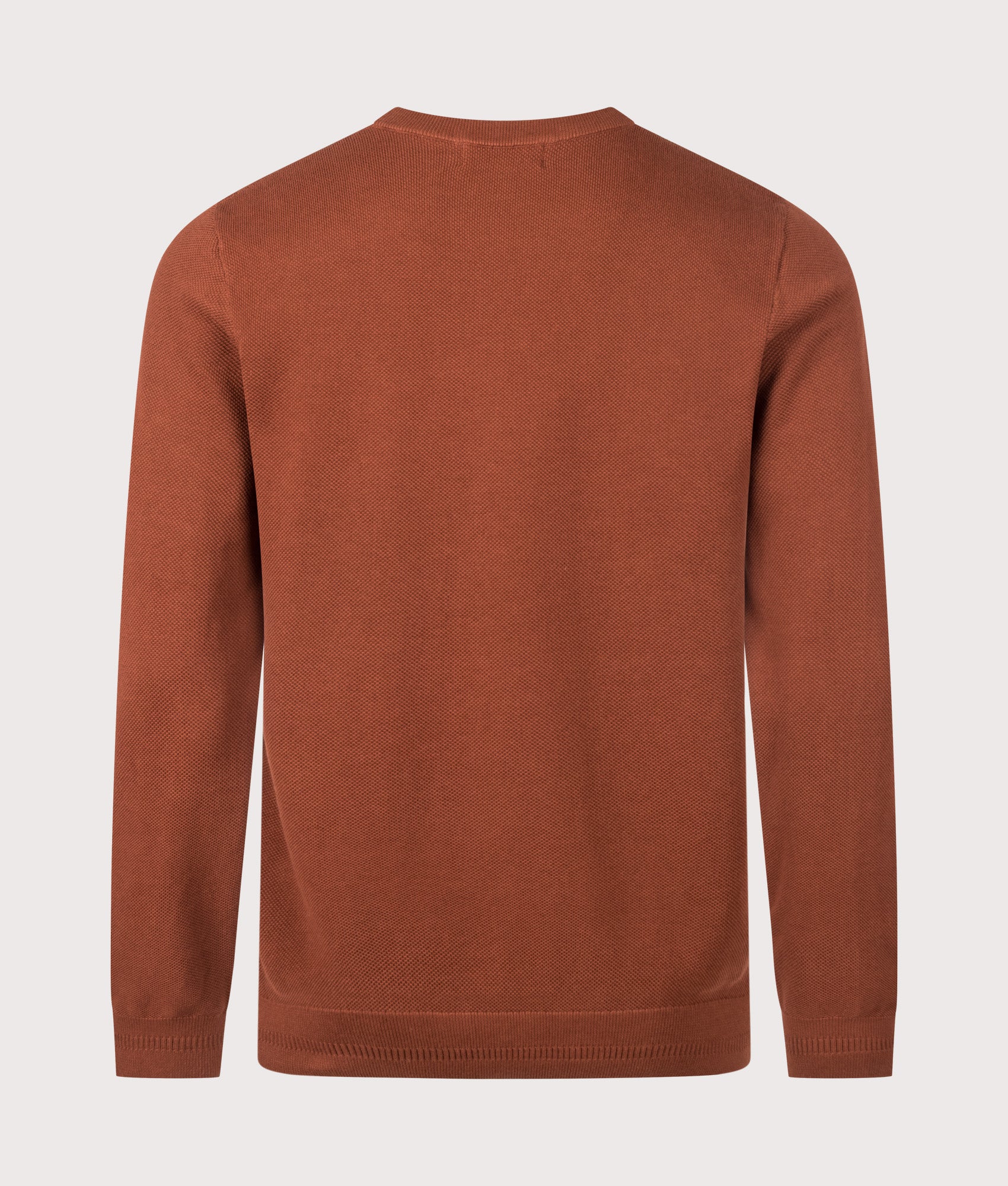 Fred Perry Regular Fit Piqué Stitch Jumper in Brandy at EQVVS Menswear. Back shot.