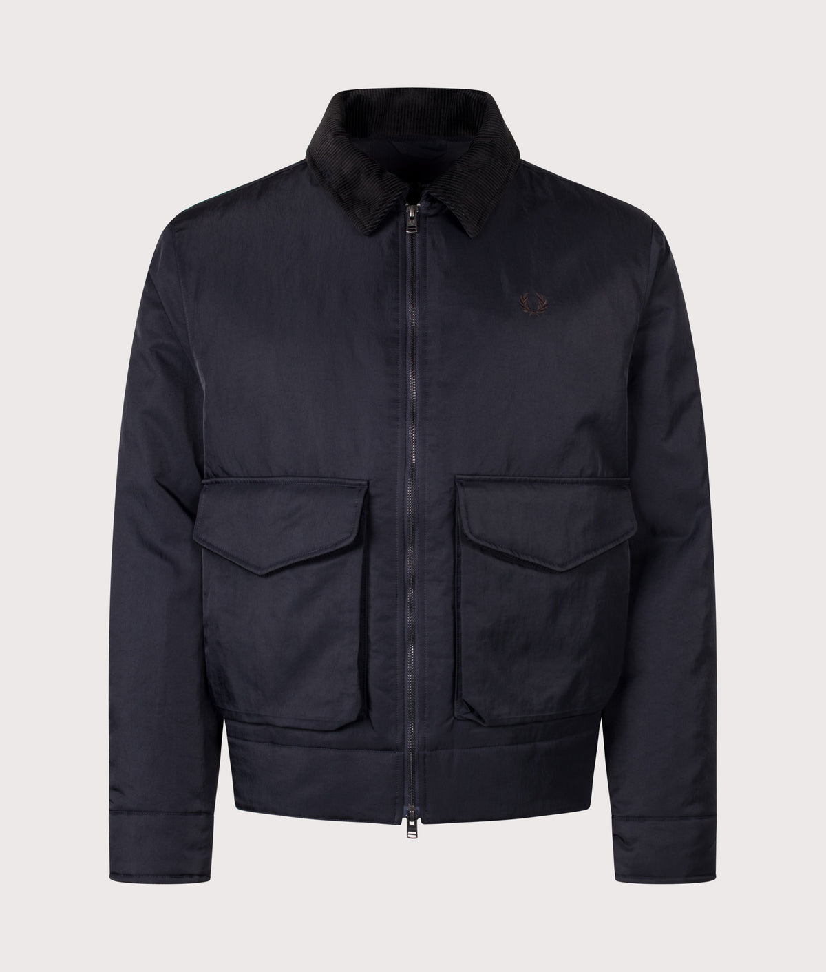 Fred Perry Regular Fit Nylon Caban Jacket in Navy at EQVVS Menswear. Front shot.