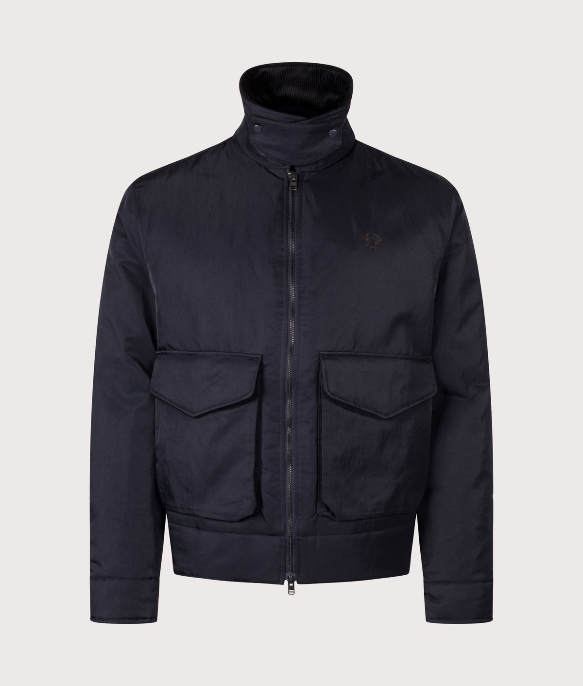 Fred Perry Regular Fit Nylon Caban Jacket in Navy at EQVVS Menswear. Front shot.