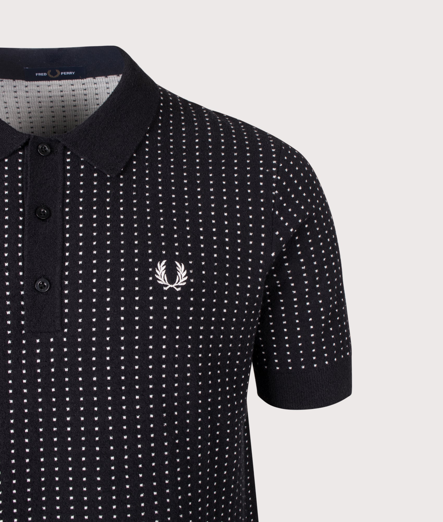 Reg Fit Bouclé Dot Knitted Polo Shirt in Black | Fred Perry | EQVVS