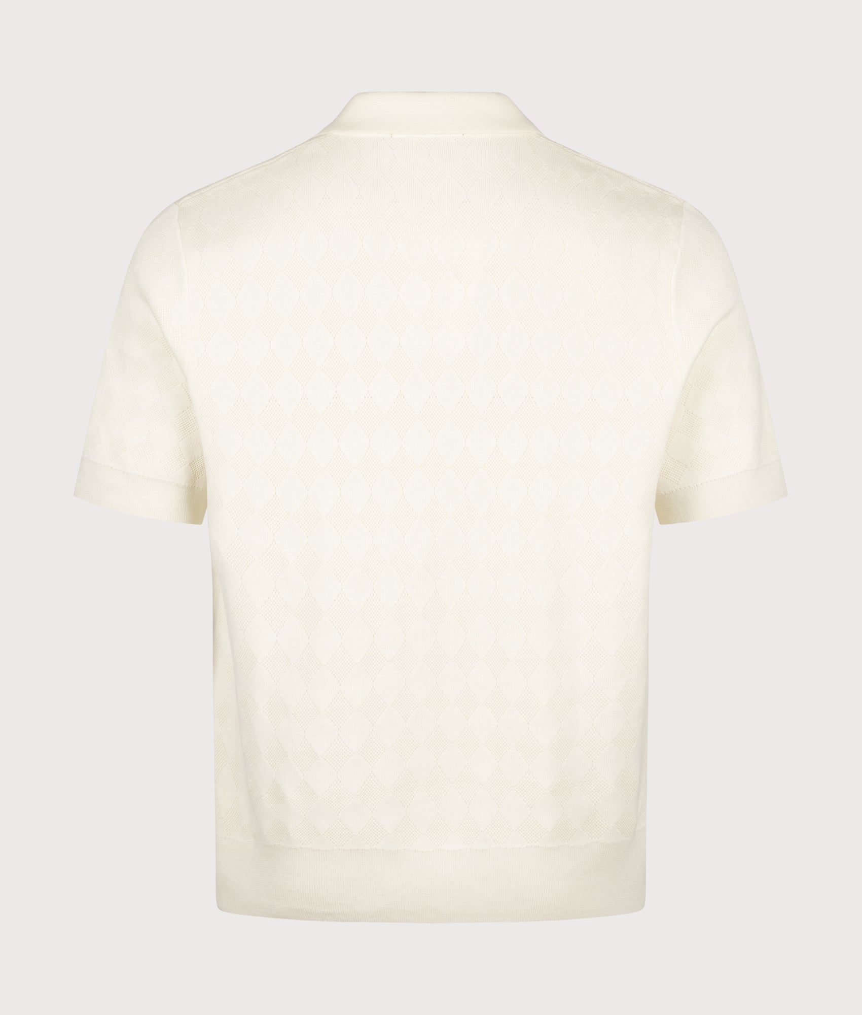 Fred Perry Regular Fit Pointelle Knitted Polo Shirt in Ecru at EQVVS menswear. Back shot.