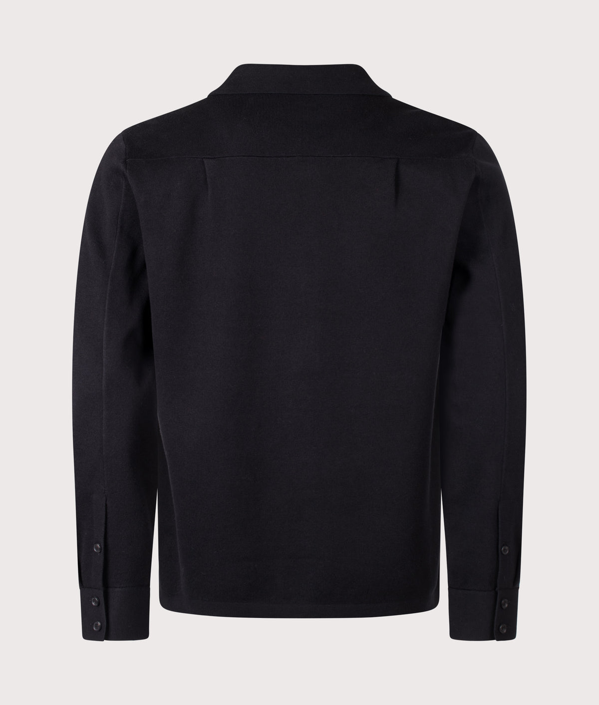 Fred Perry Regular Fit Knitted Overshirt in Black at EQVVS Menswear. Back shot.
