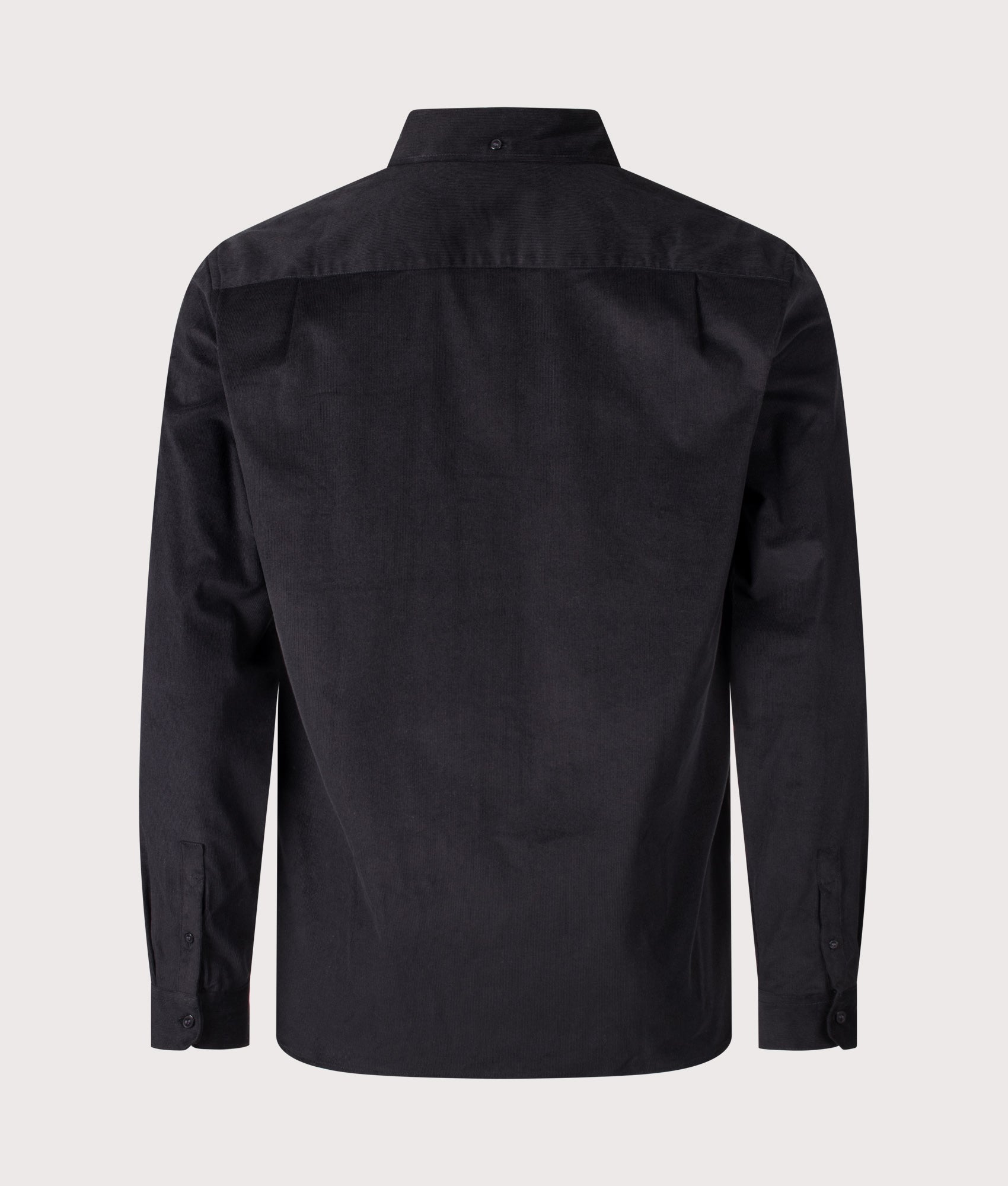 Fred Perry Regular Fit Needle Cord Shirt in Black at EQVVS Menswear. Back shot.