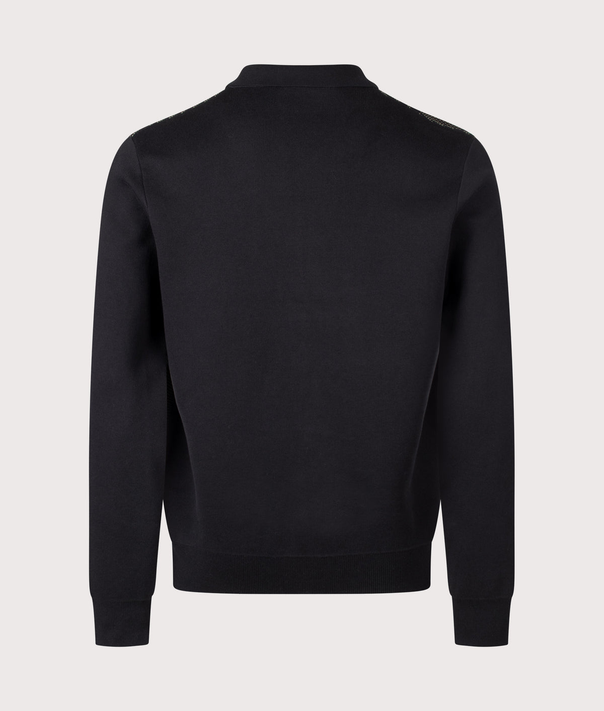 Fred Perry Regular Fit Textured Panel Zip Through Cardigan in Black at EQVVS Menswear. Back shot.