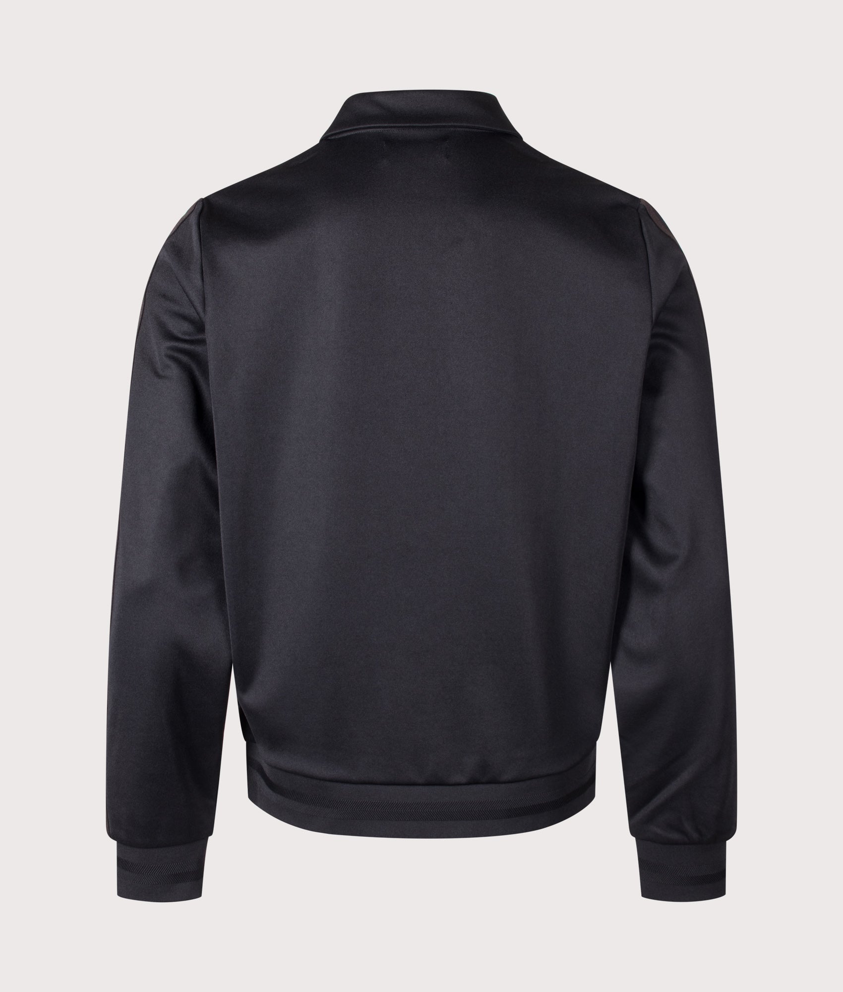 Fred Perry Regular Fit Tipped Tape Track Jacket in Black at EQVVS Menswear. Back shot.
