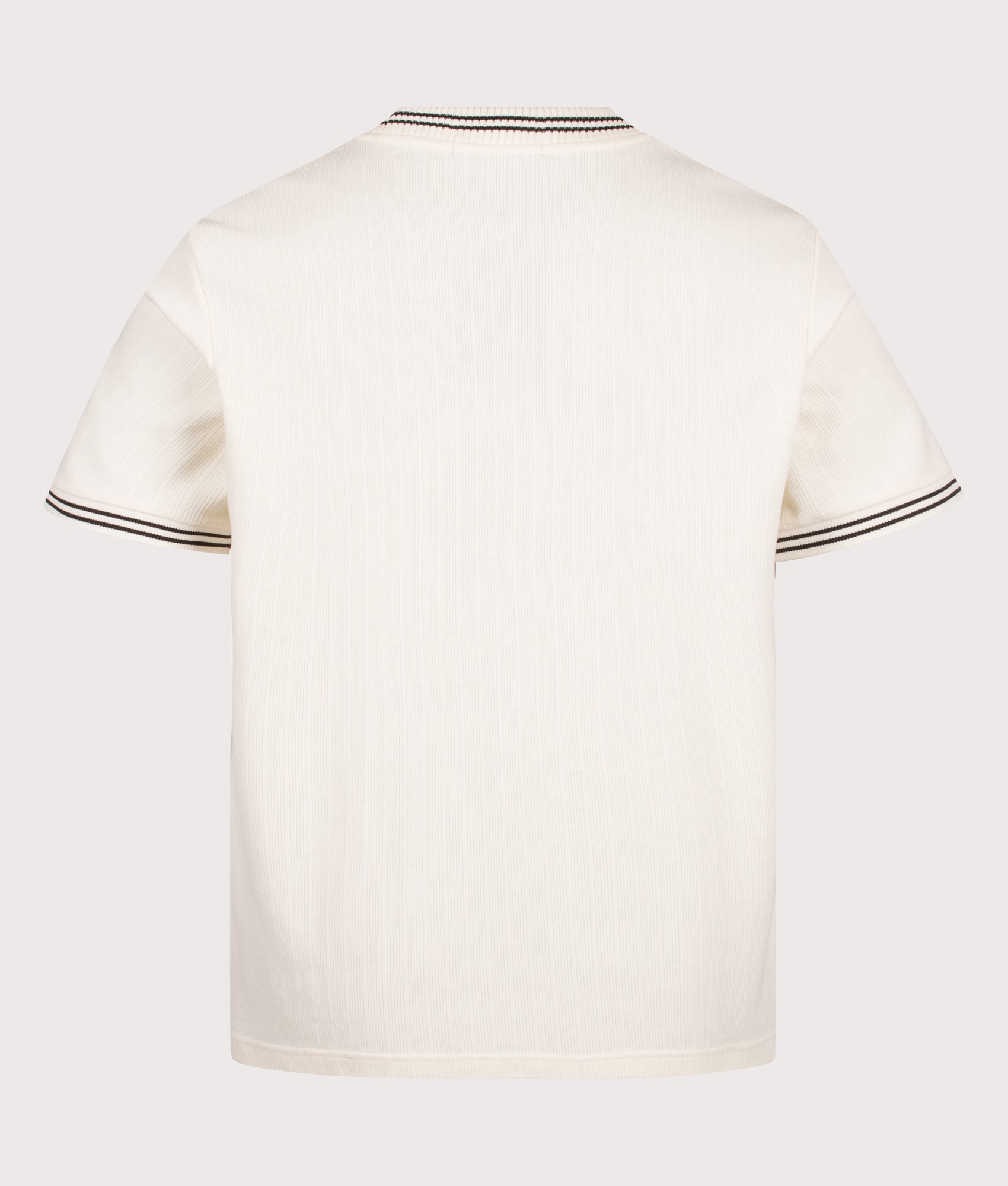 Fred Perry Regular Fit Ribbed Jersey T-Shirt in Ecru at EQVVS Menswear. Back shot.