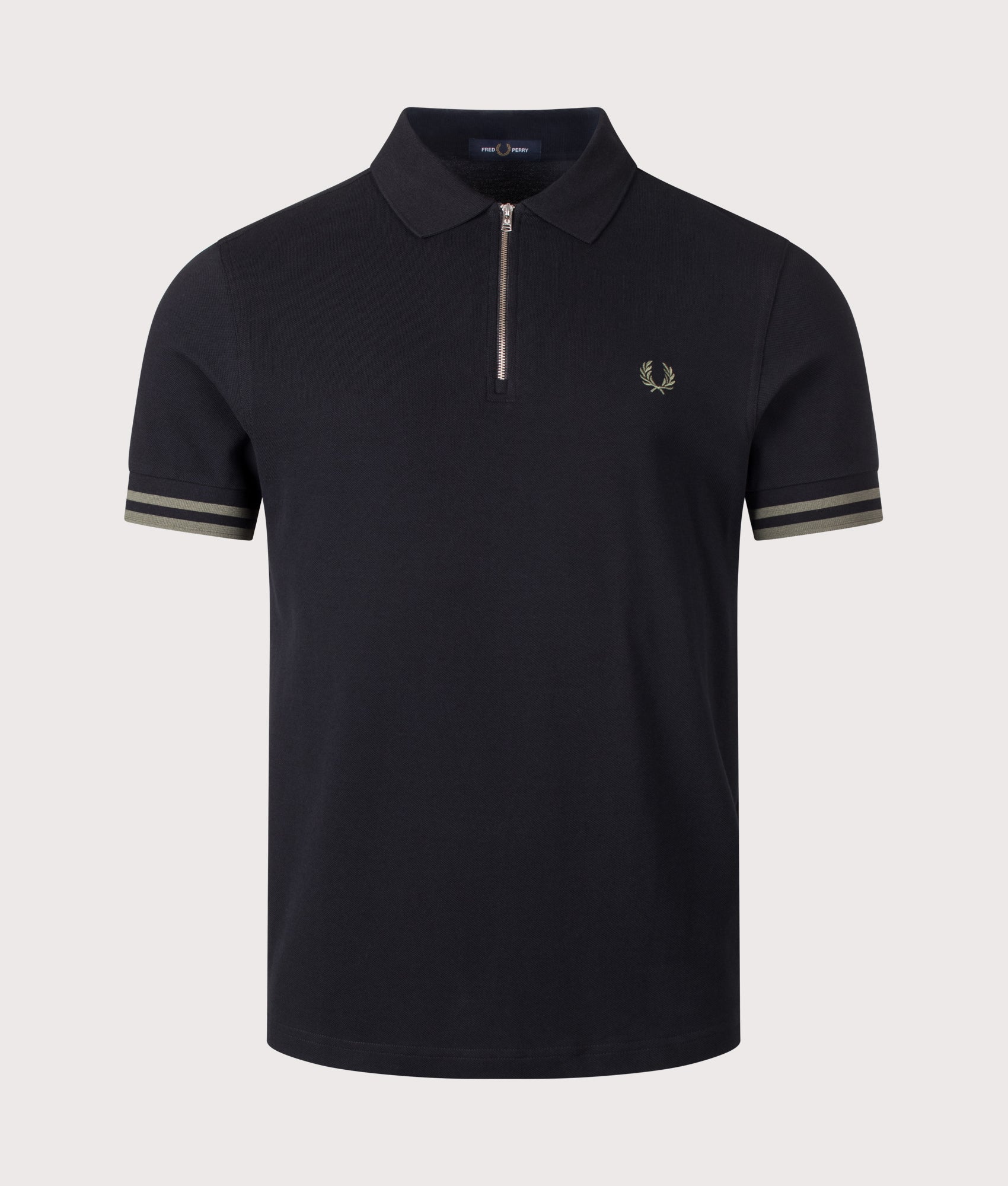 Fred Perry Regular Fit Bold Tipped Polo Shirt in Black at EQVVS Menswear. Front shot.