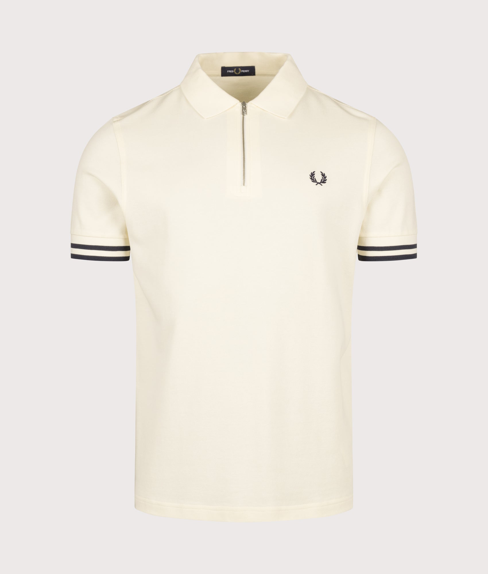Fred Perry Regular Fit Bold Tipped Polo Shirt in Ecru at EQVVS Menswear. Front shot.