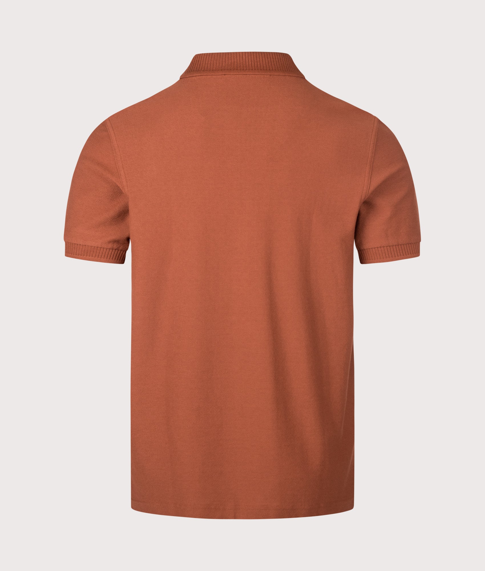 Fred Perry Regular Fit Crepe Piqué Polo Shirt in Brandy at EQVVS Menswear. Back shot.