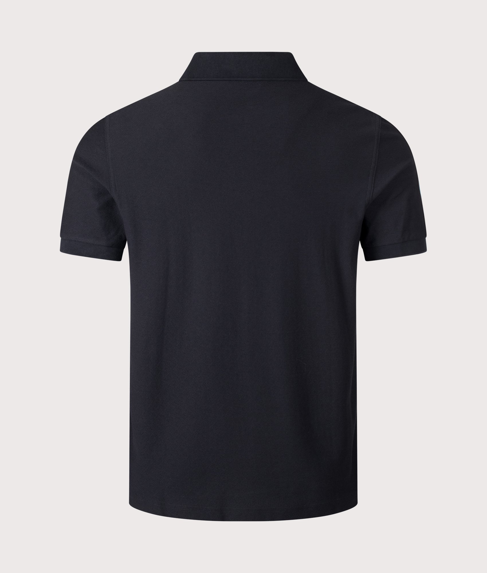 Fred Perry Regular Fit Zip Neck Tipped Tape Polo Shirt in Black at EQVVS Menswear. Back shot.