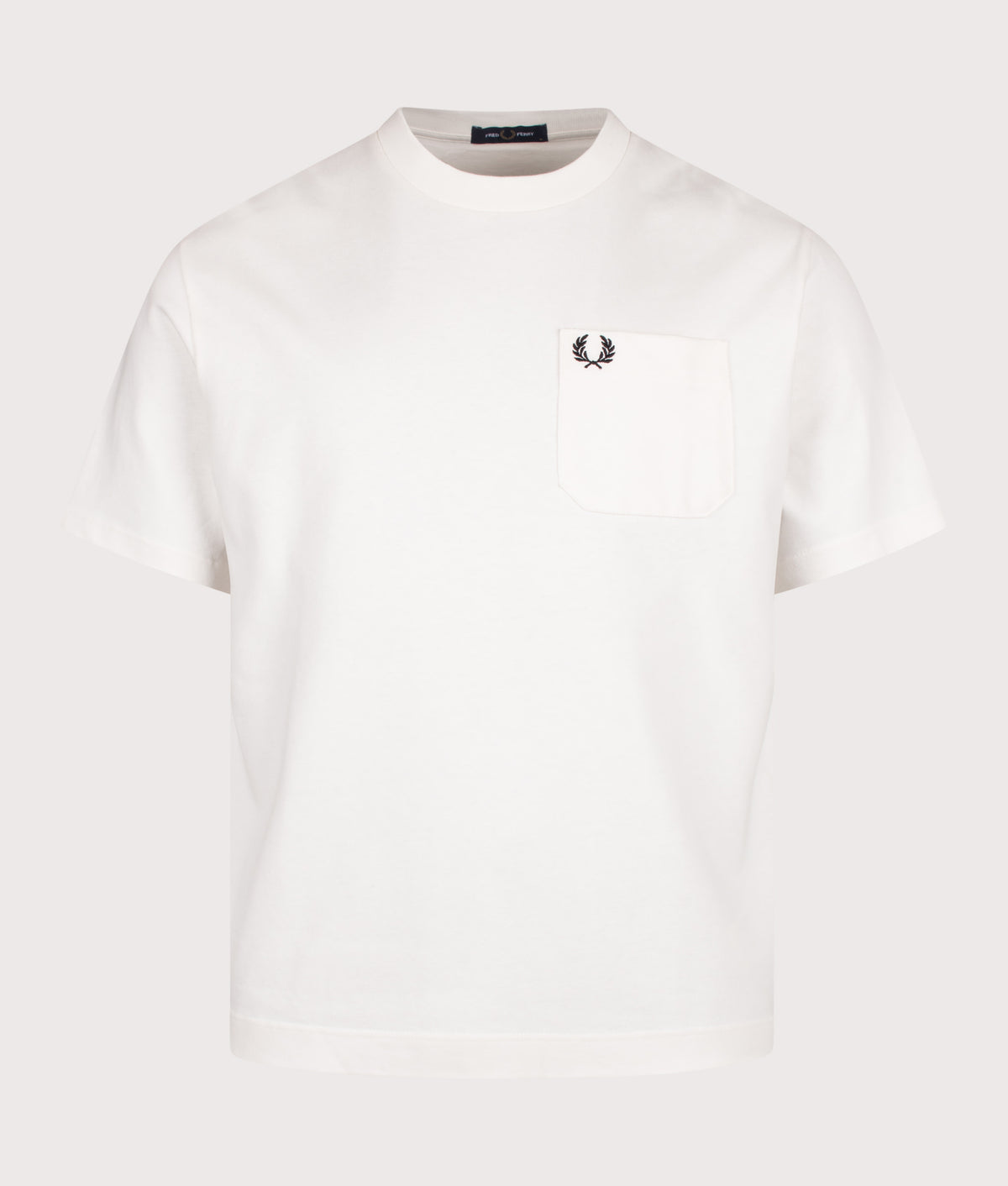 Fred Perry Relaxed Fit T-Shirt in Snow White at EQVVS Menswear. Front shot.