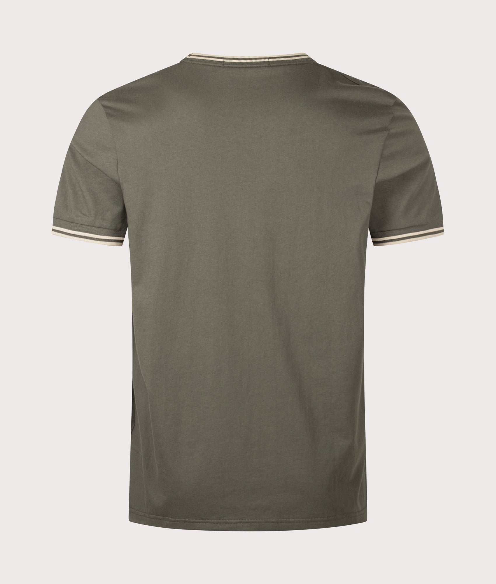 Fred Perry Regular Fit Twin Tipped T-Shirt in Field Green and Oatmeal at EQVVS Menswear. Back shot.