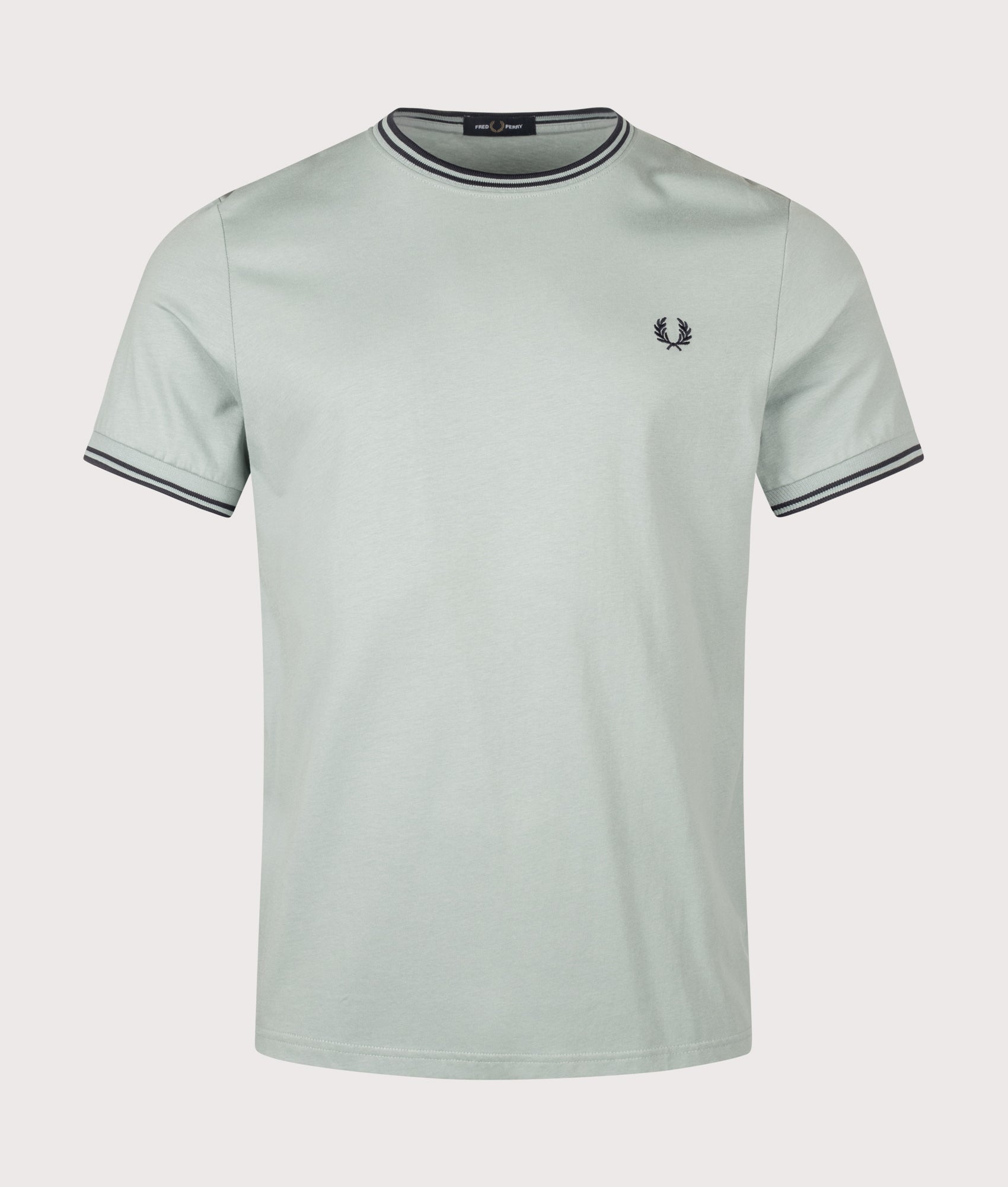 Fred Perry Twin Tipped T-Shirt in Silver Blue and Dark Airforce at EQVVS Menswear. Front shot.