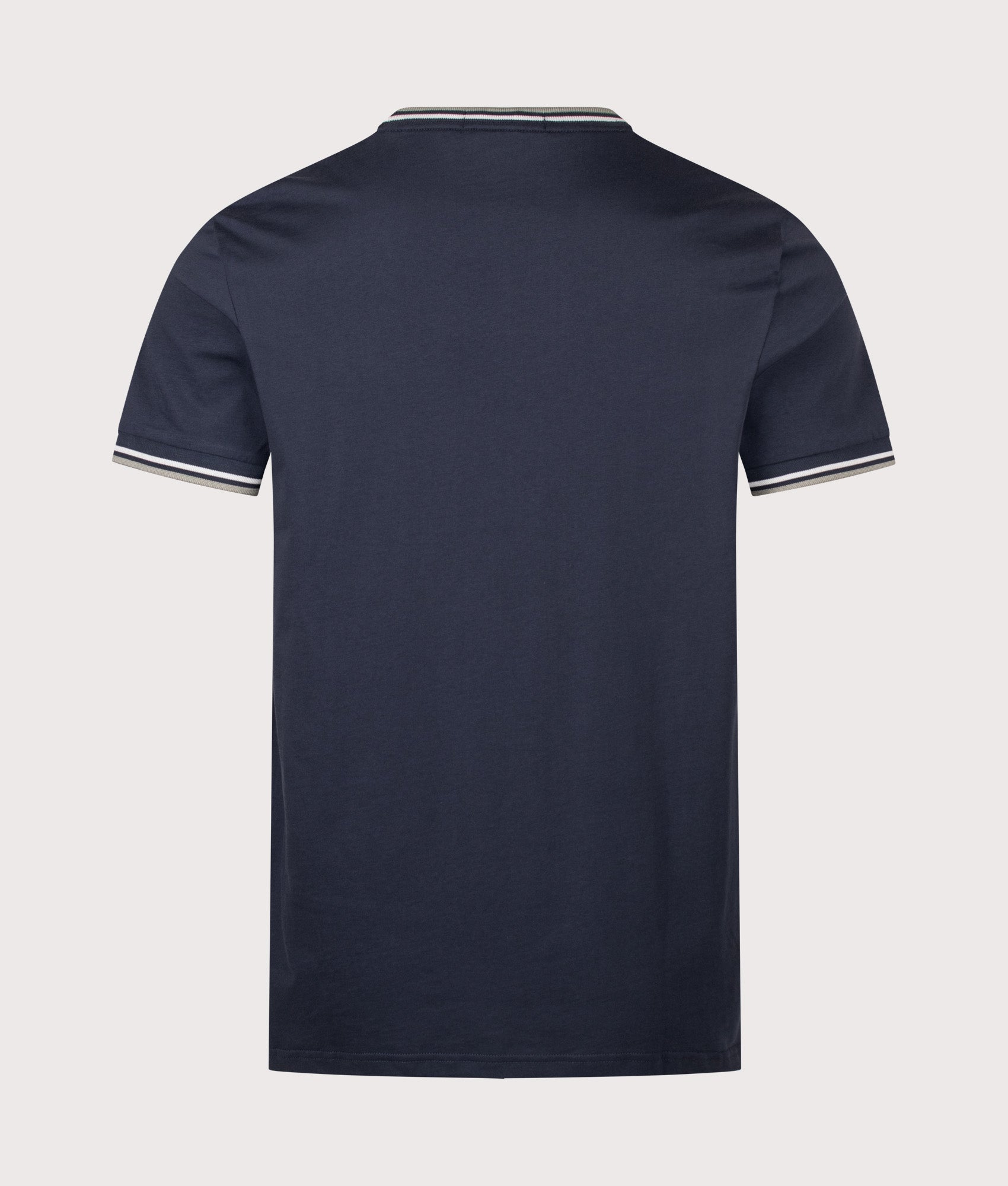 Fred Perry Regular Fit Twin Tipped T-Shirt in Dark Airforce, Ecru and Seagrass at EQVVS Menswear. Back shot.