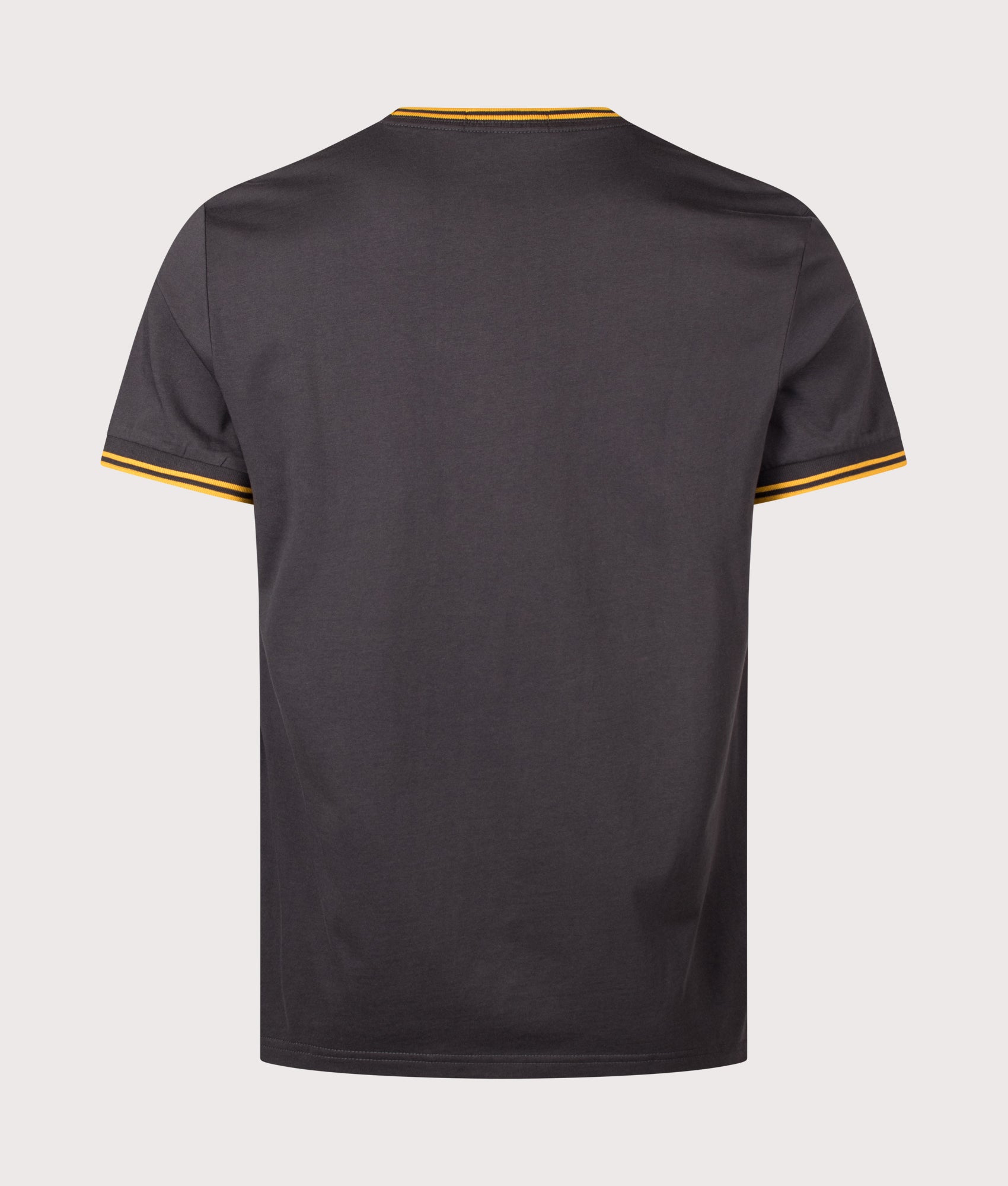 Fred Perry Regular Fit Twin Tipped T-Shirt in Anchor Grey and Golden at EQVVS Menswear. Back shot.