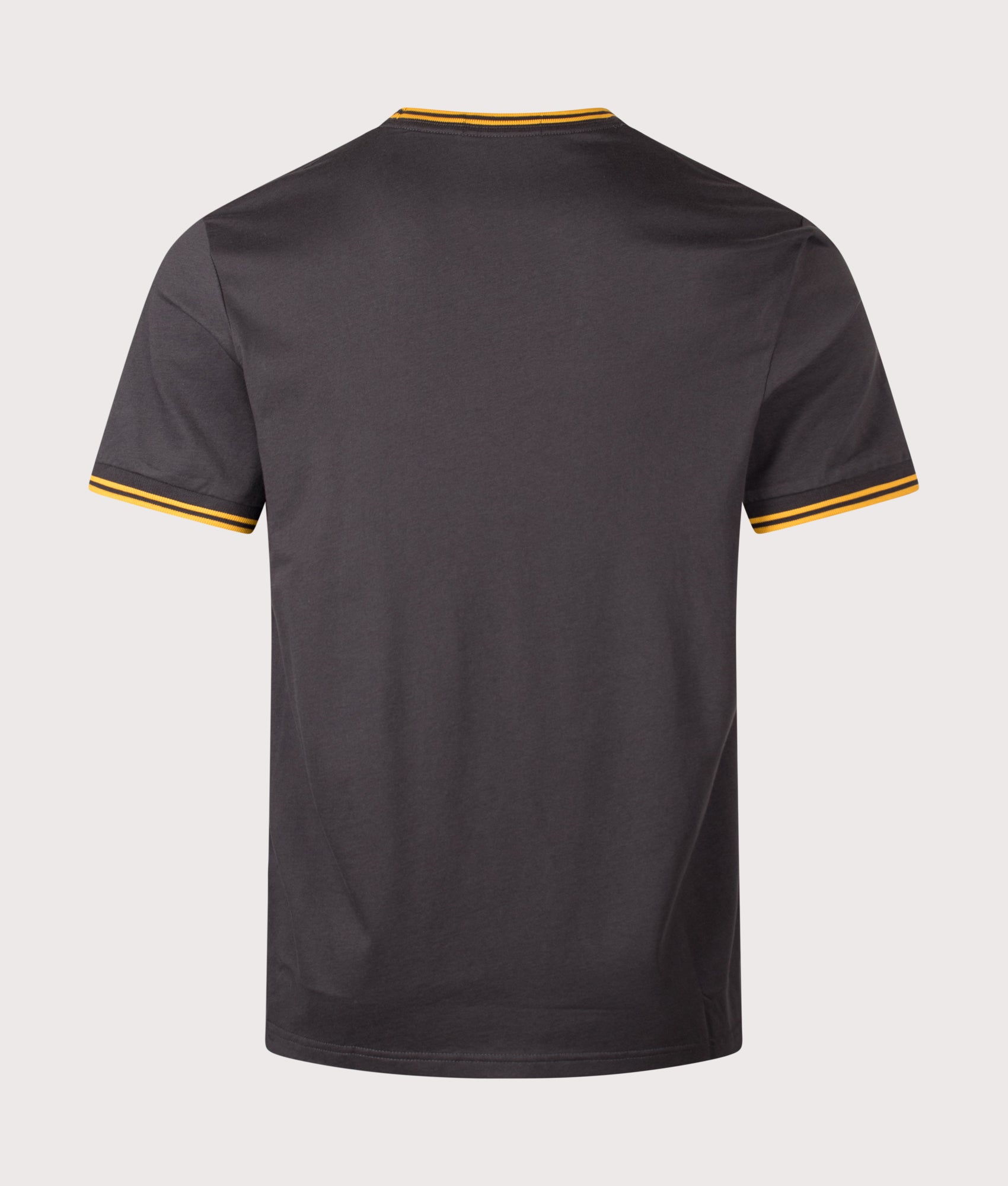 Fred Perry Regular Fit Twin Tipped T-Shirt in Anchor Grey and Golden at EQVVS Menswear. Back shot.