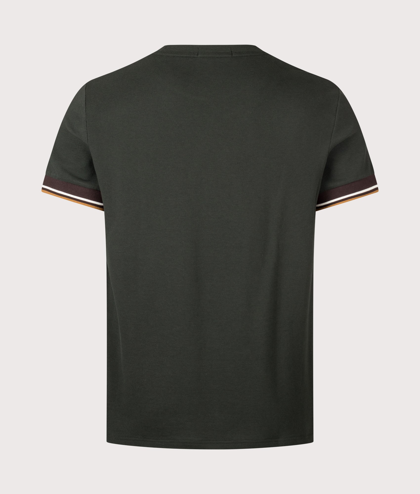 Fred Perry Regular Fit Twin Tipped Cuff T-Shirt in Night Green at EQVVS Menswear. Back shot.