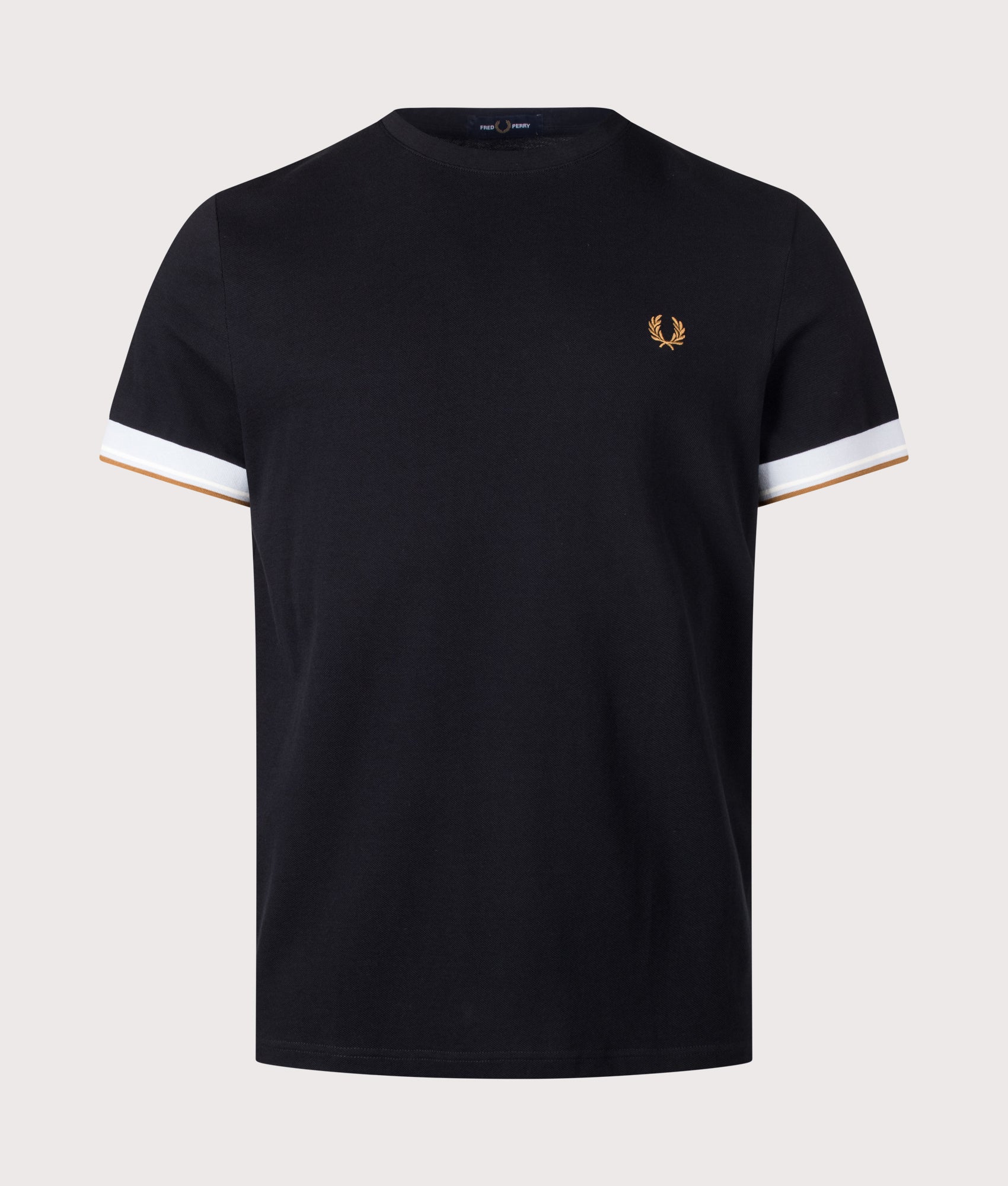 Fred Perry Regular Fit Twin Tipped Cuff T-Shirt in Black at EQVVS Menswear. Front shot.