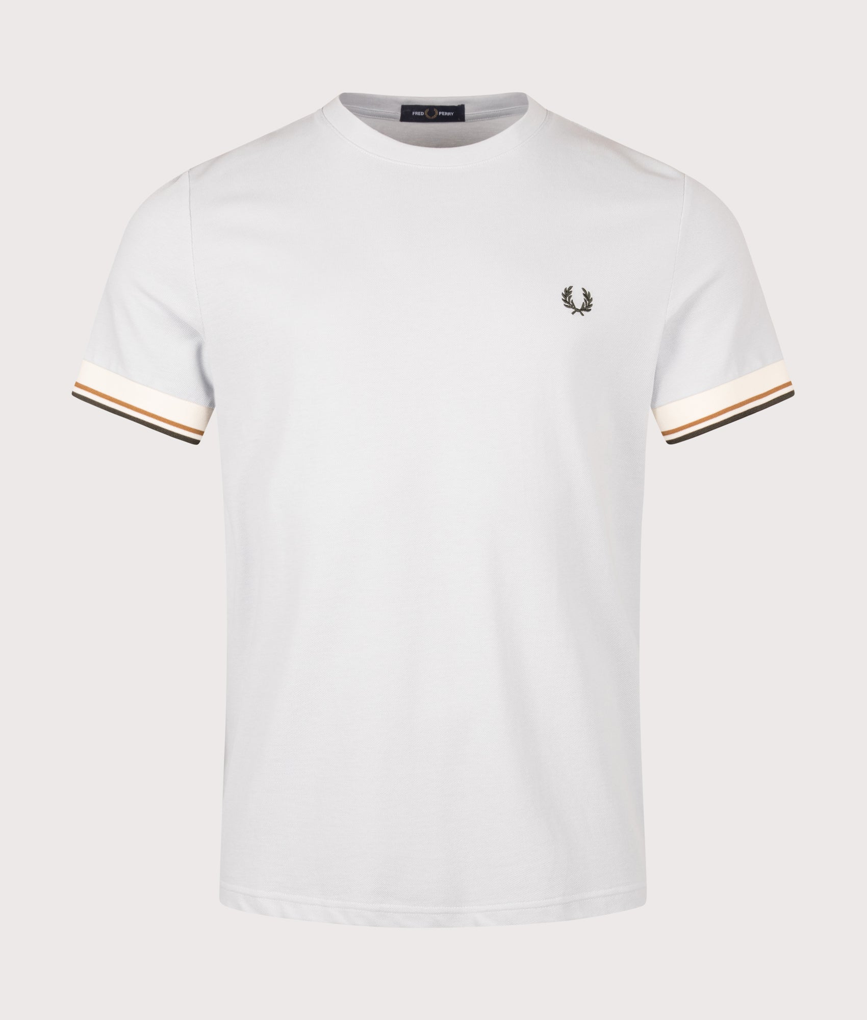 Fred Perry Regular Fit Twin Tipped Cuff T-Shirt in Dusky Blue at EQVVS Menswear. Front shot.