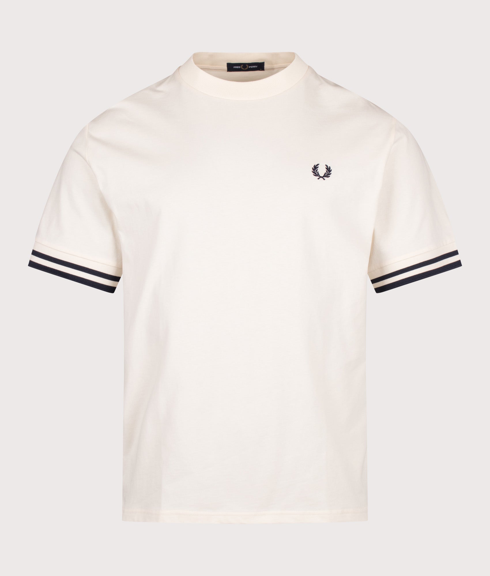 Fred Perry Relaxed Fit Bold Tipped T-Shirt in Ecru at EQVVS Menswear. Front shot.