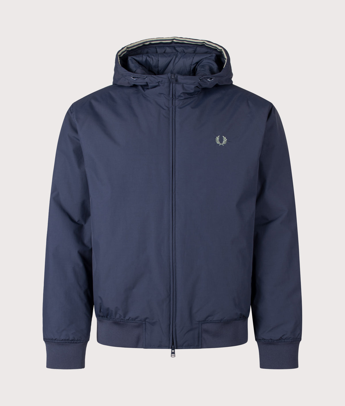 Fred Perry Regular Fit Hooded Brentham Jacket in Dark Airforce at EQVVS Menswear. Front shot.