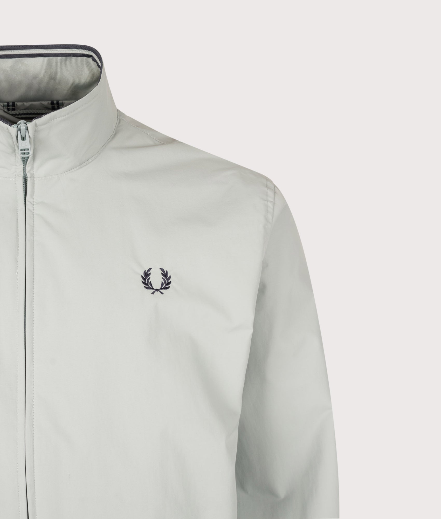 Fred Perry Regular Fit Brentham Jacket in Silver Blue at EQVVS Menswear. Detail shot.