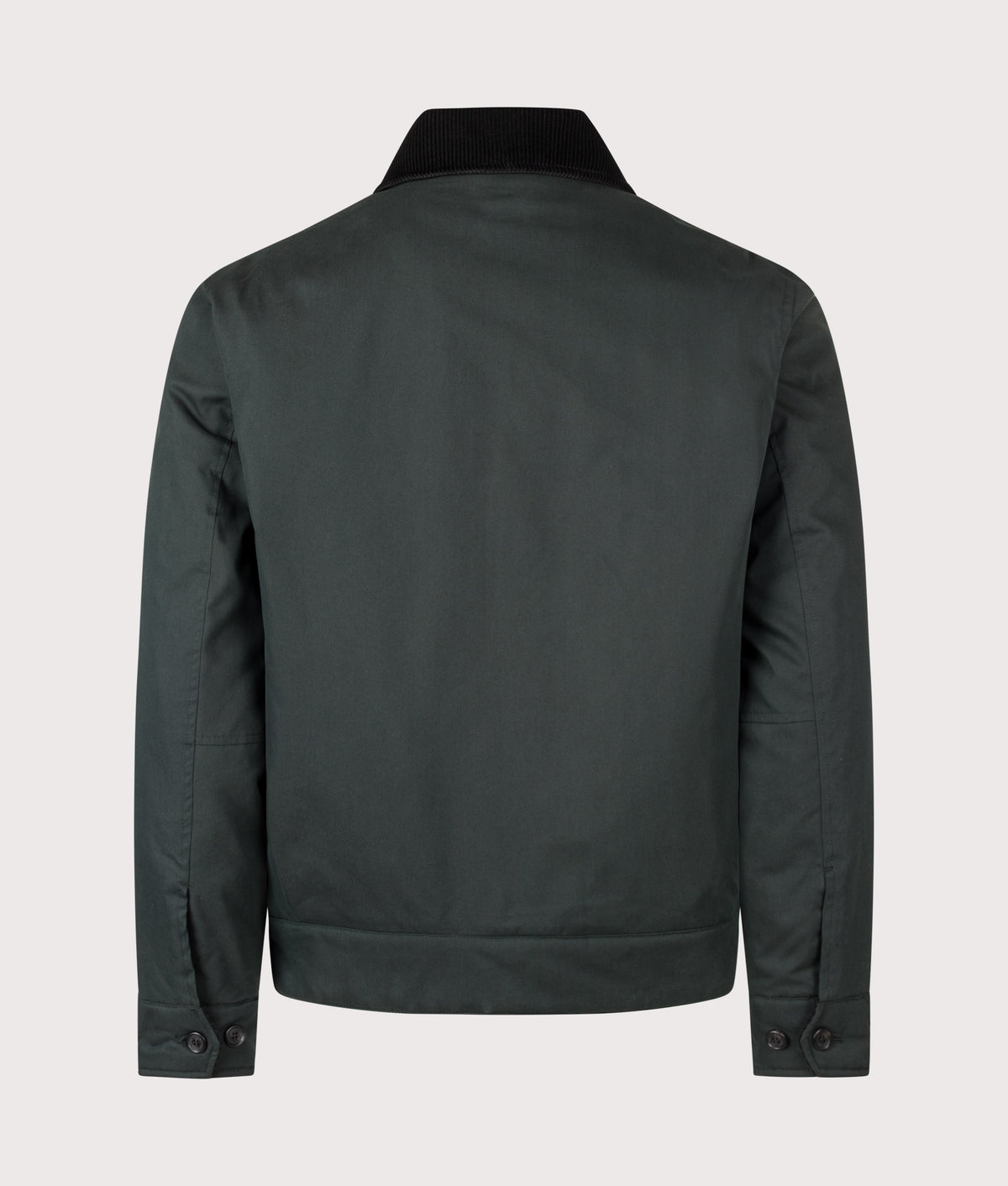 Fred Perry Regular Fit Cotton Caban Jacket in Night Green at EQVVS Menswear. Back shot.