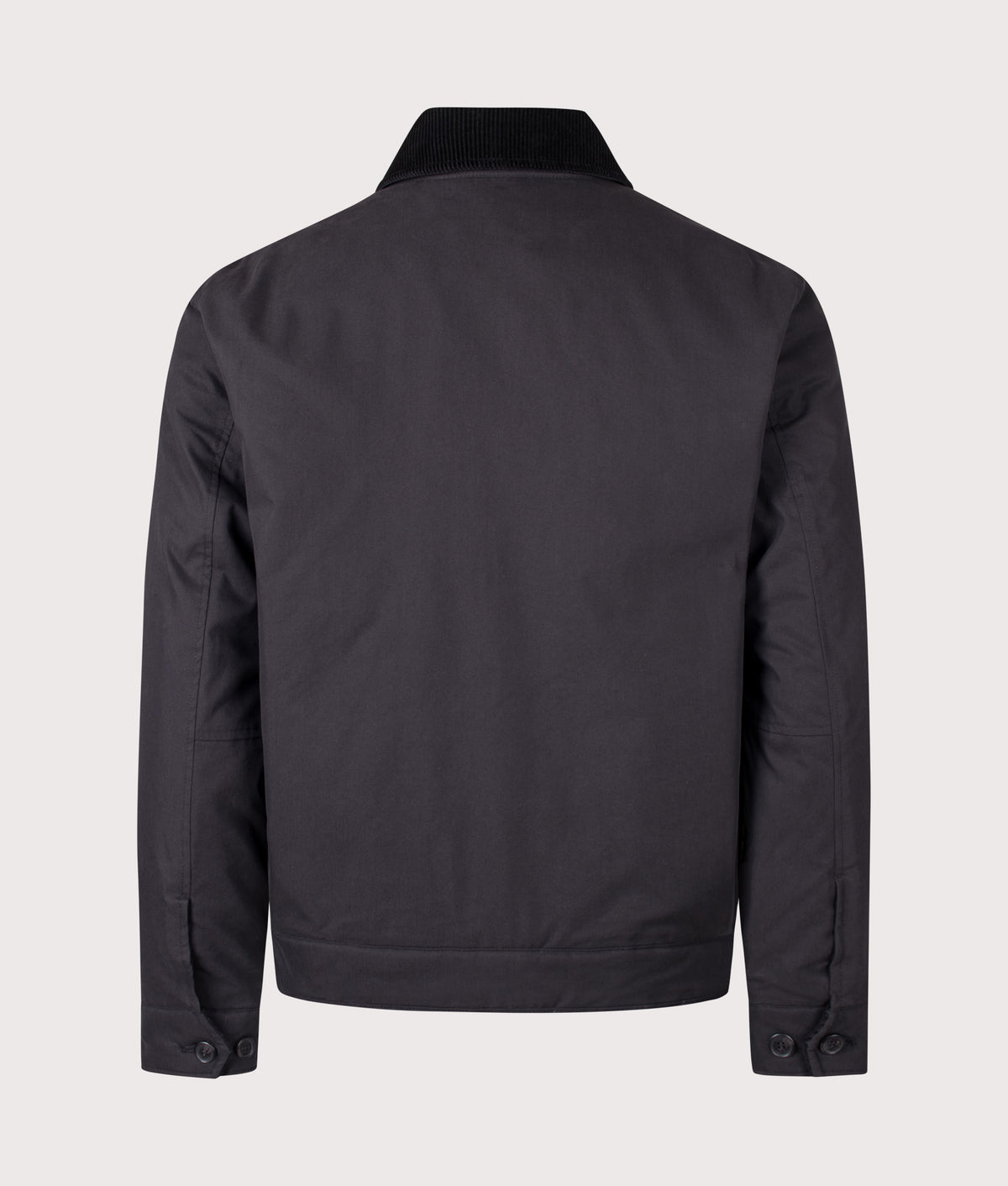 Fred Perry Regular Fit Cotton Caban Jacket in Black at EQVVS Menswear. Back shot.