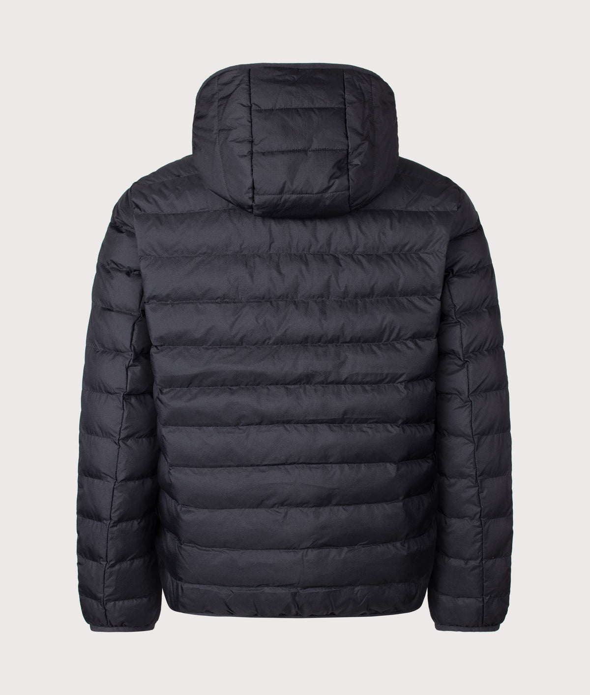 Fred Perry Regular Fit Hooded Insulated Jacket in Black at EQVVS Menswear. Back shot.