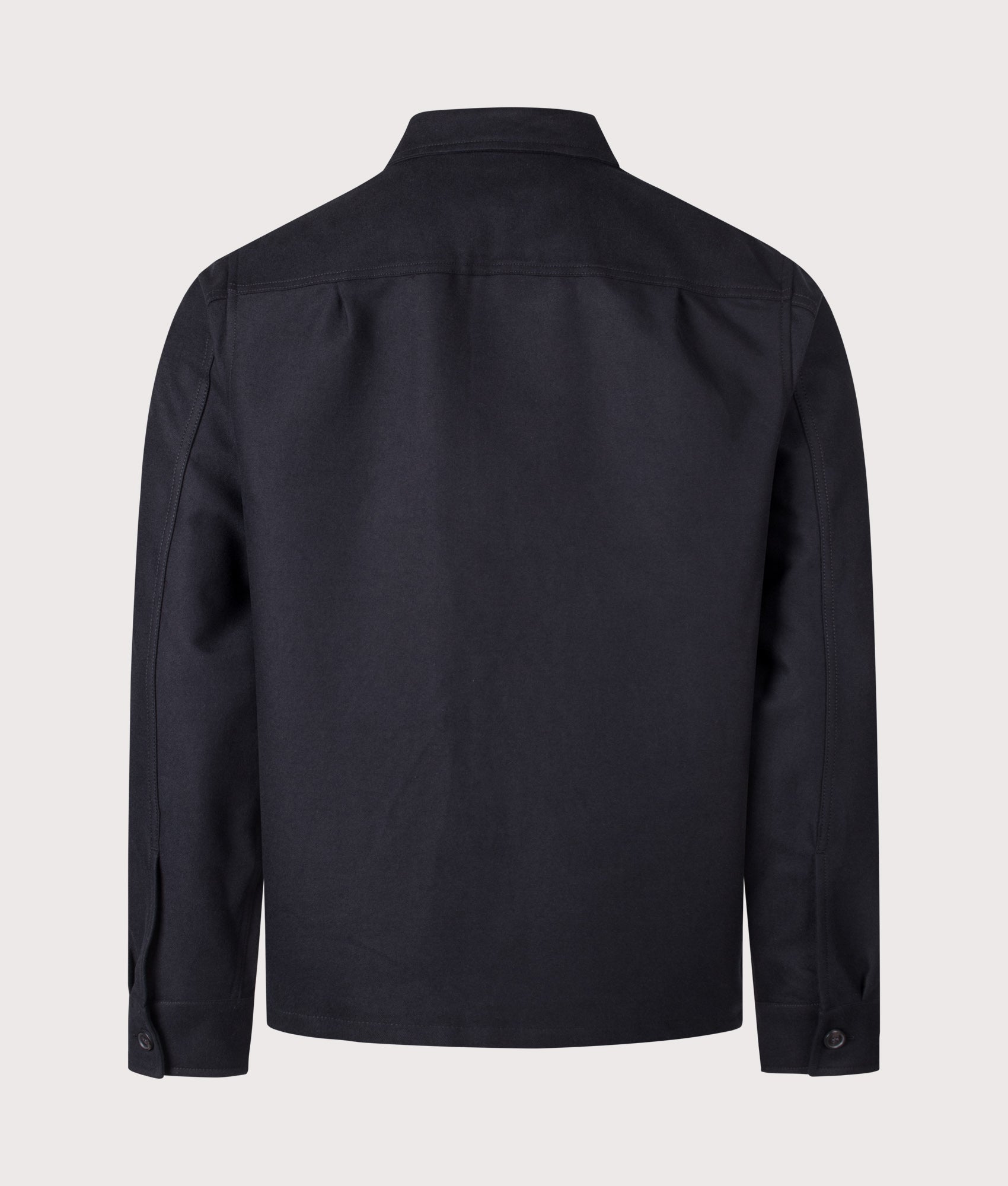 Fred Perry Regular Fit Brushed Twill Overshirt in Black at EQVVS Menswear. Back shot.