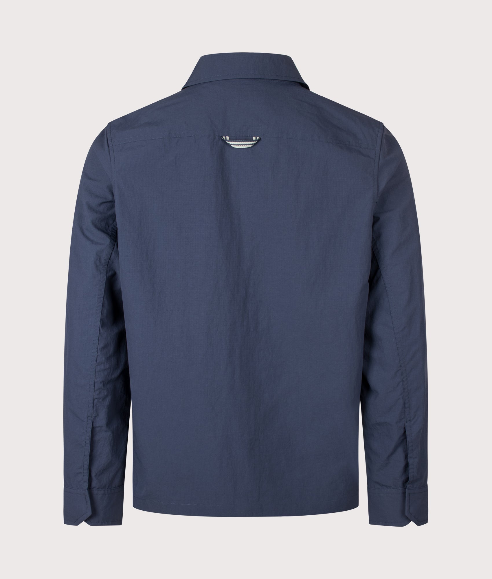 Fred Perry Ripstop Pocket Overshirt in Dark Airforce at EQVVS Menswear. Back shot.