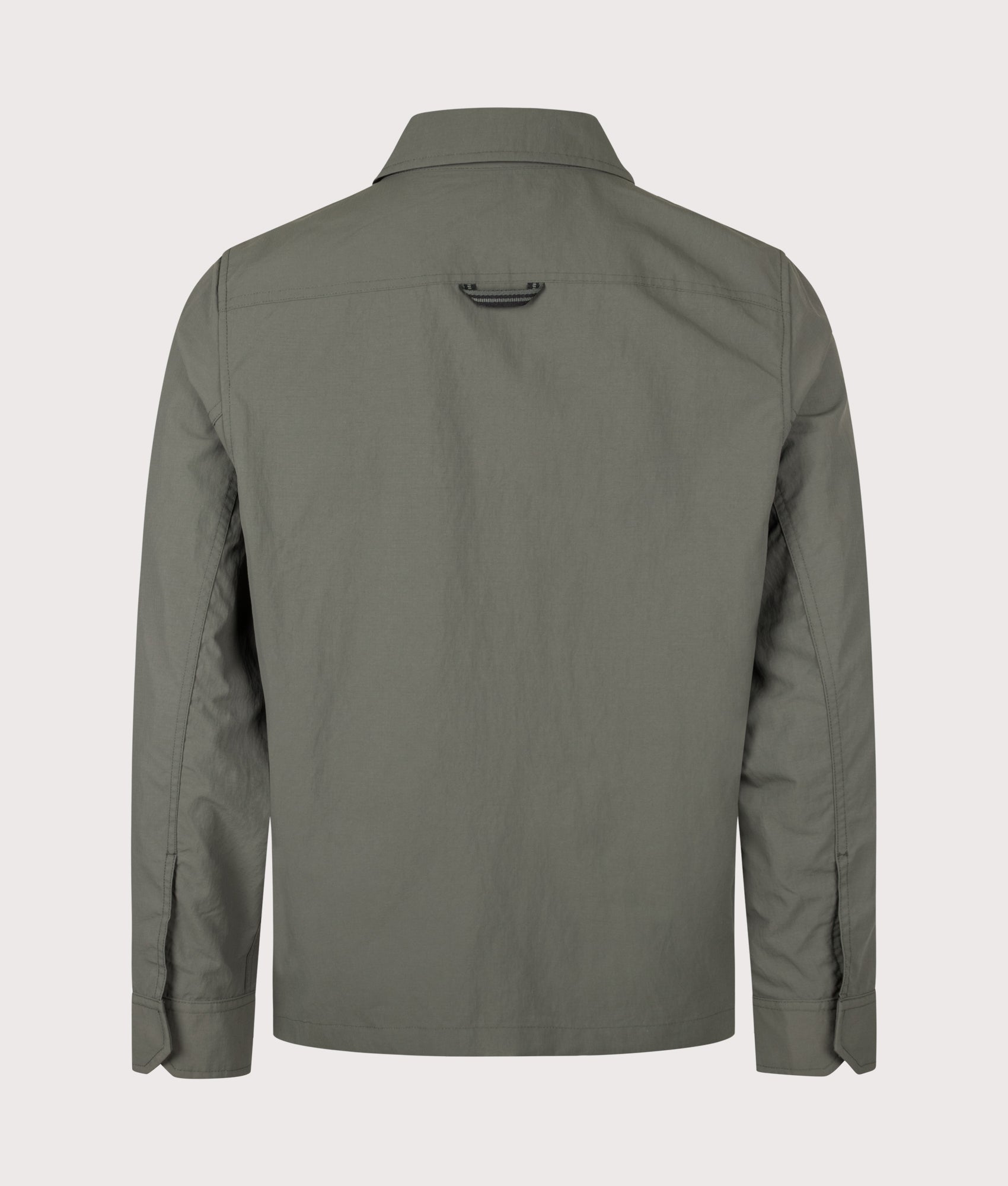 Fred Perry Ripstop Pocket Overshirt in Field Green at EQVVS Menswear. Back shot.