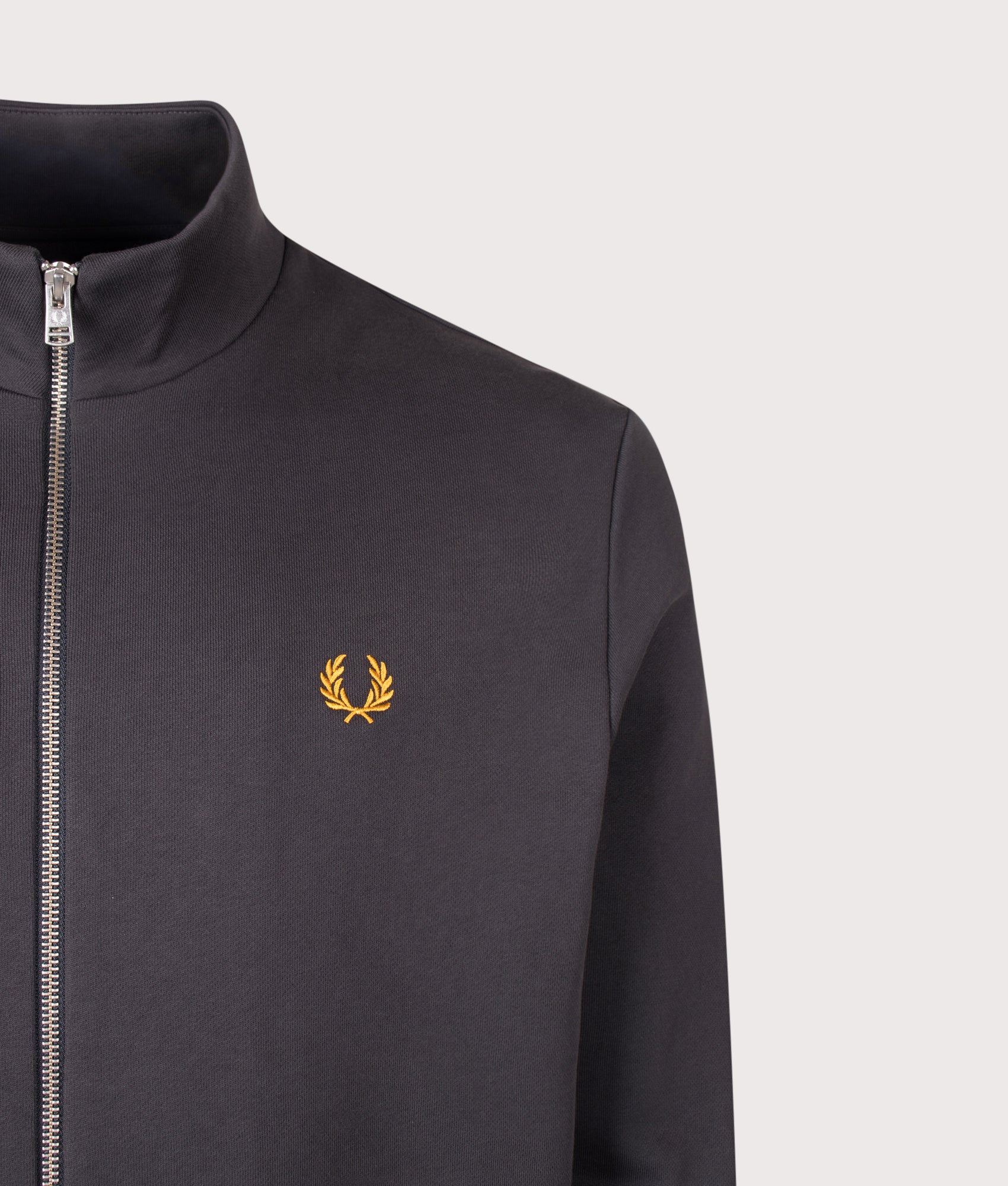 Fred Perry Regular Fit Track Top in Anchor Grey at EQVVS Menswear. Detail shot.