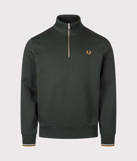 Regular Fit Quarter Zip Sweatshirt: 78C Night Green/Dusky Blue/Dark Caramel 