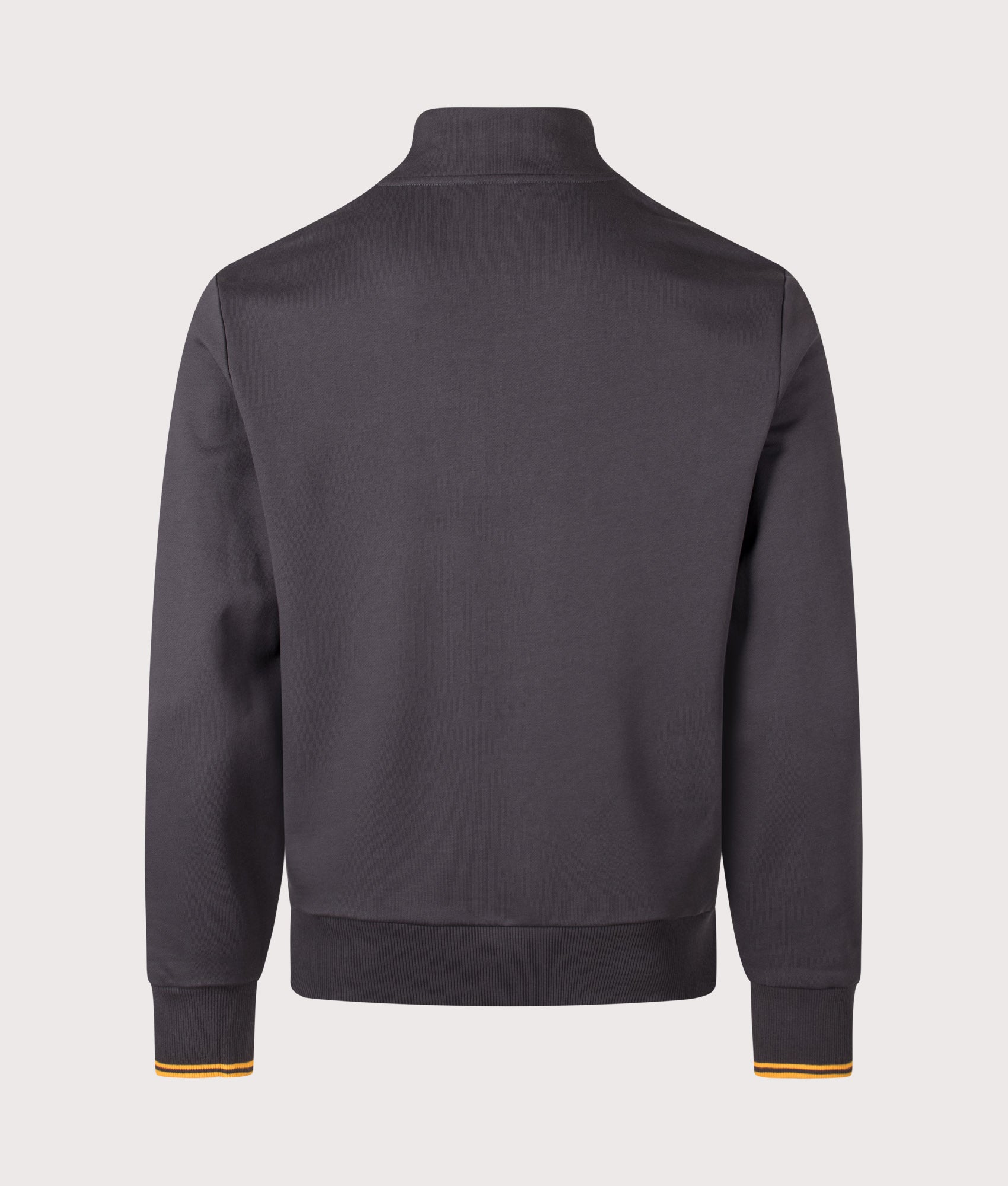 Fred Perry Regular Fit Quarter Zip Sweatshirt in Anchor Grey and Golden at EQVVS Menswear. Back shot.