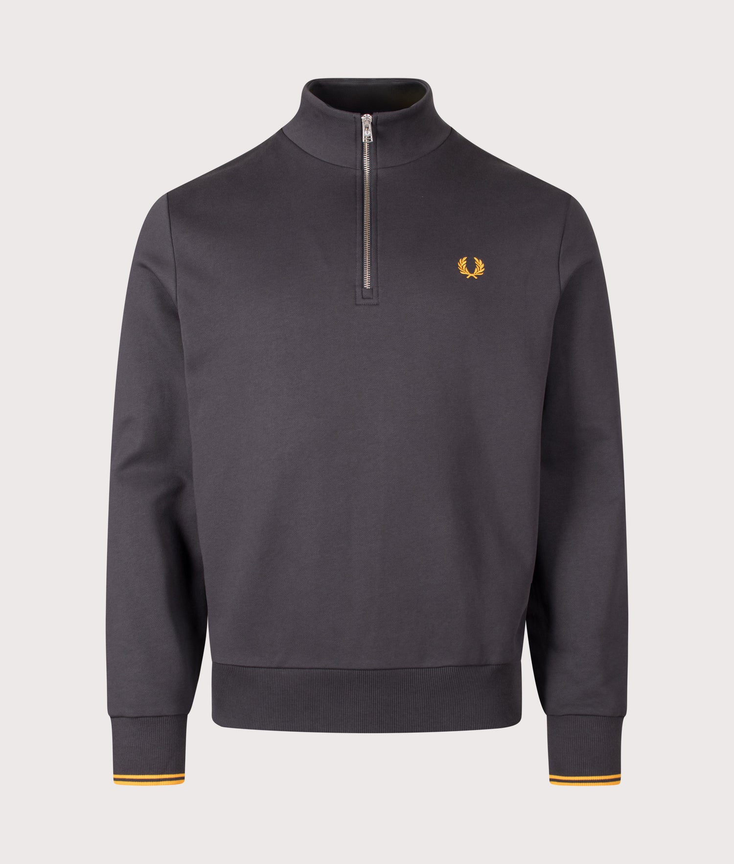 Reg Fit Quarter Zip Sweatshirt in A Grey/Golden | Fred Perry | EQVVS