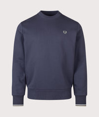Regular Fit Crew Neck Sweatshirt: 72C Dark Airforce/Ecru/Seagrass 
