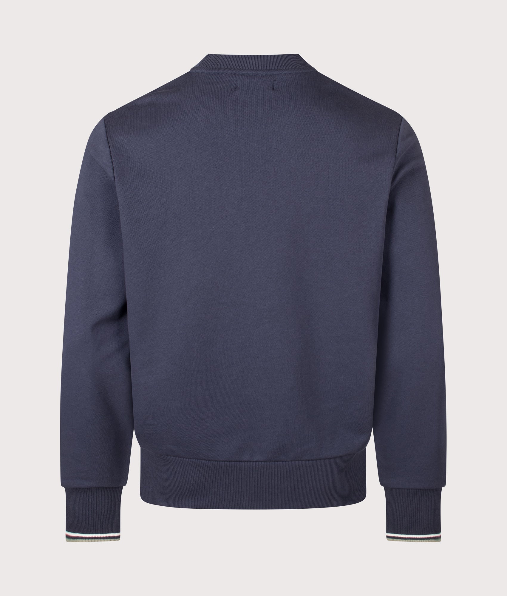 Fred Perry Regular Fit Crew Neck Sweatshirt in Dark Airforce, Ecru and Seagrass at EQVVS Menswear. Back shot.