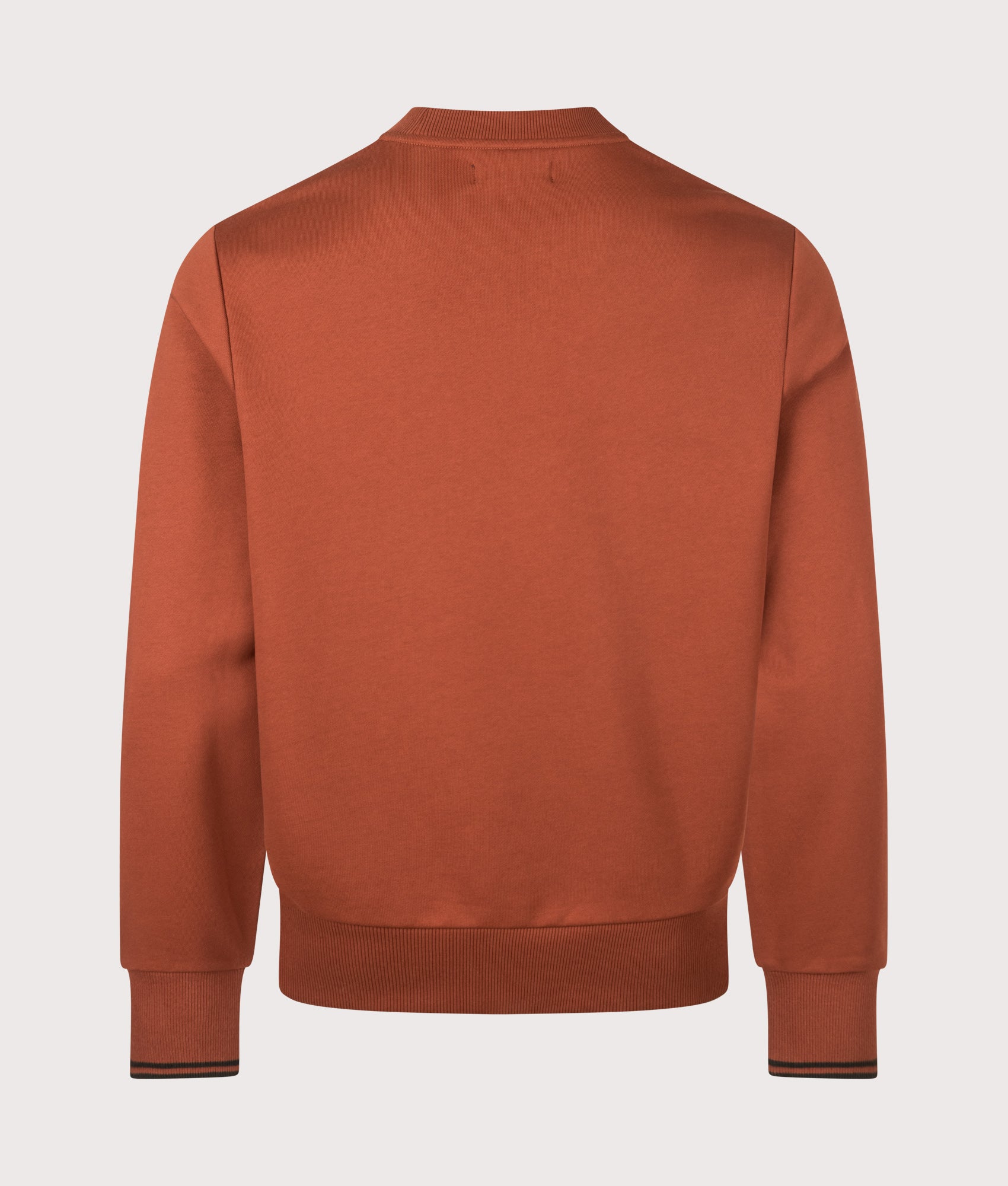 Fred Perry Regular Fit Crew Neck Sweatshirt in Brandy and Night Green at EQVVS Menswear. Back shot.